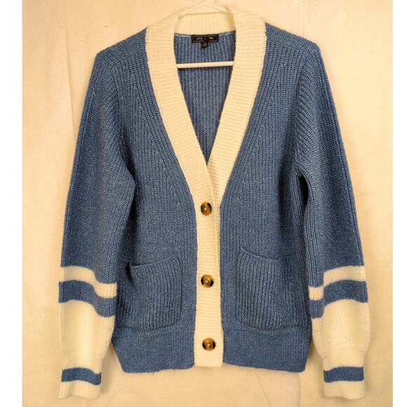 Lety & Me Sweaters - Lety & Me blue white button up cardigan Size Sm Sporty Preppy Fisherman Coastal